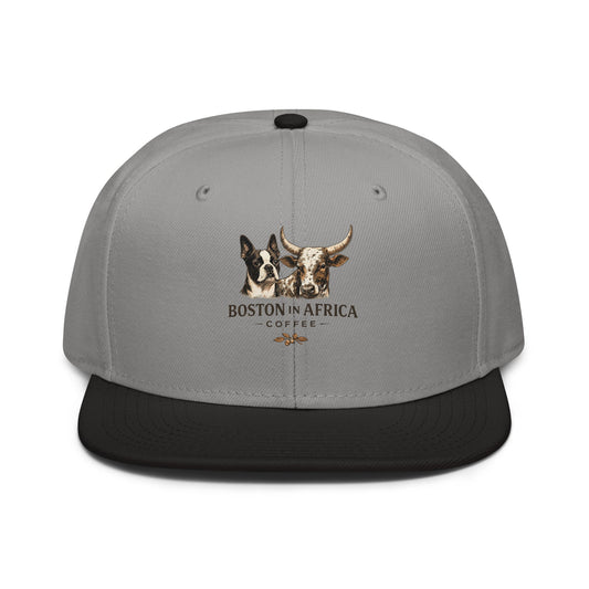 Boston Africa Coffee classic snapback hat with structured six-panel design and adjustable snap closure