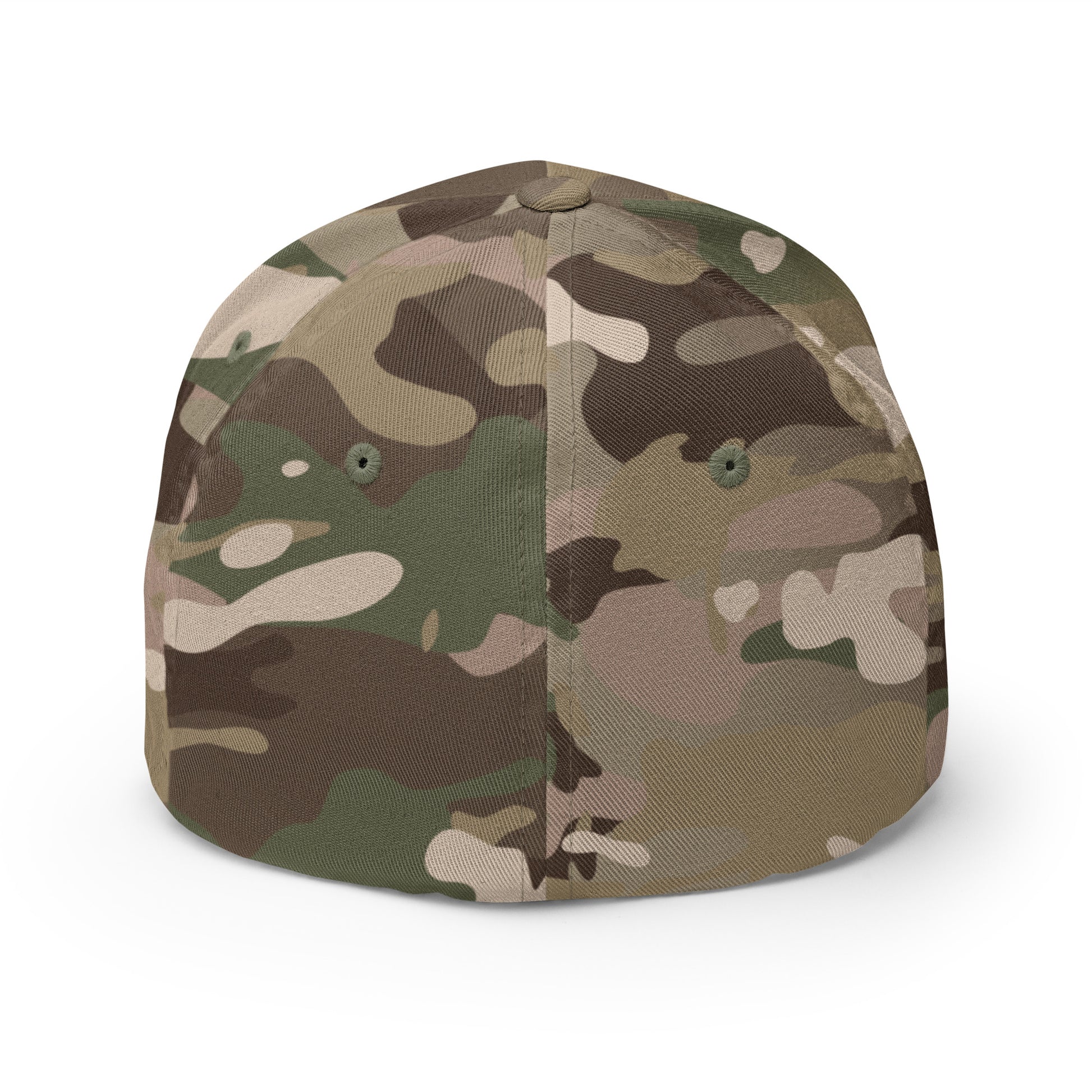 Green structured twill cap with embroidered Boston in Africa Coffee logo, featuring a closed-back design and camouflage pattern.