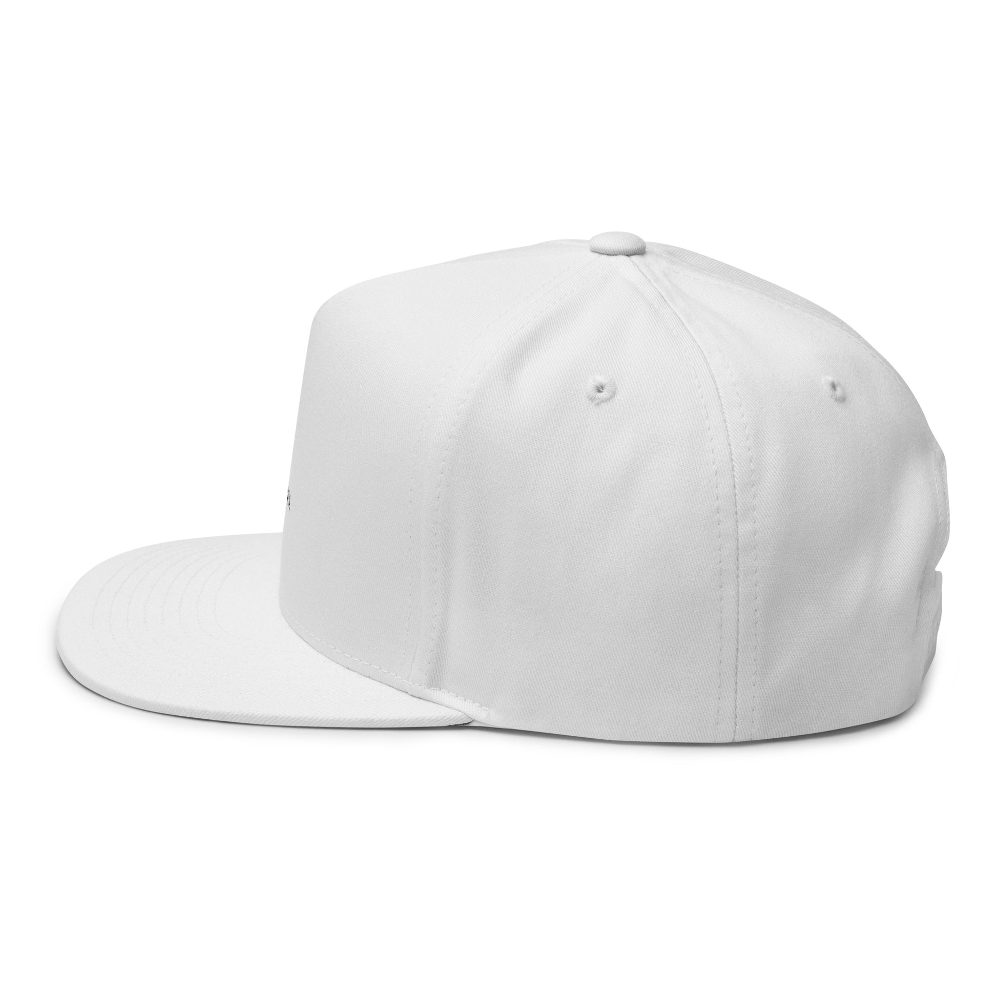 White embroidery flat bill cap featuring Boston in Africa Coffee branding, shown from the left side.