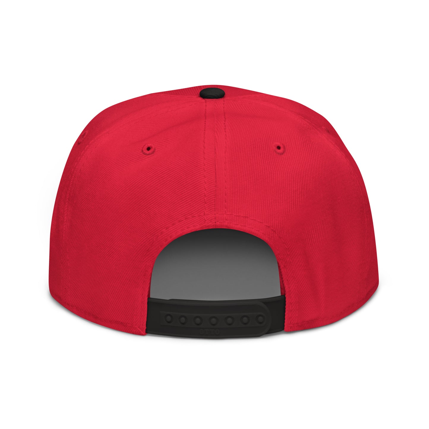 Black and red embroidered snapback hat by Boston in Africa Coffee, showing the front and back design details.
