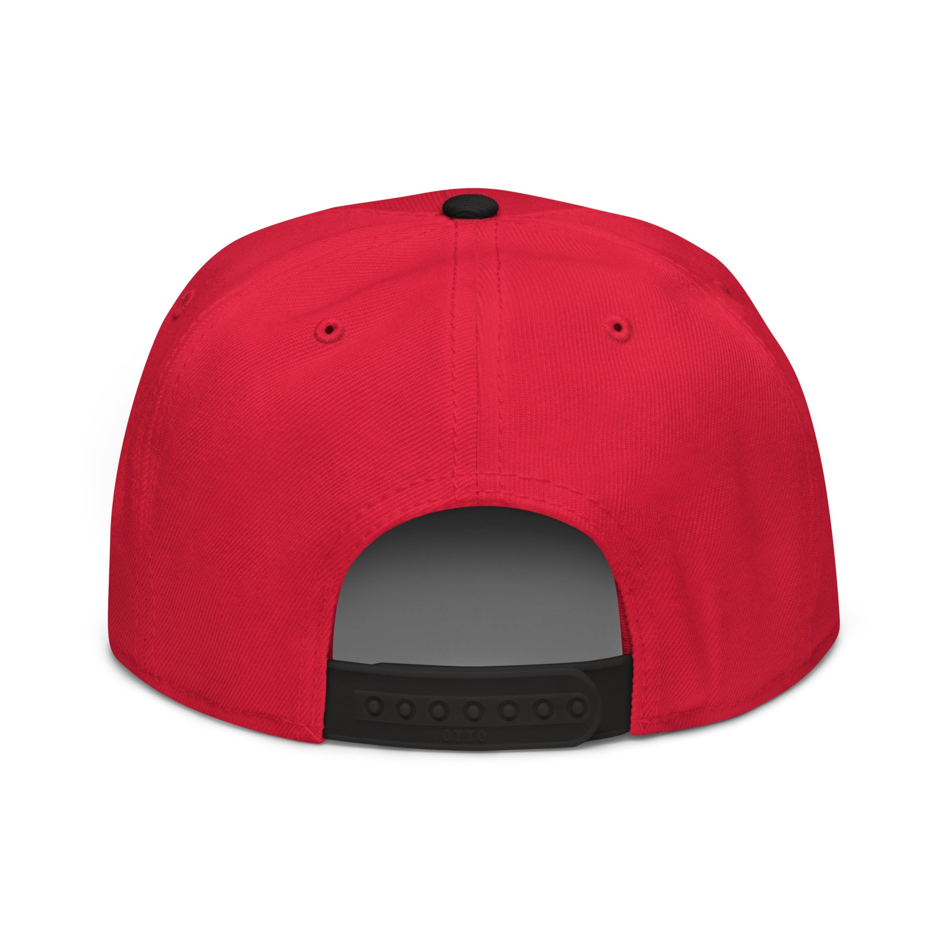 Black and red embroidered snapback hat by Boston in Africa Coffee, showing the front and back design details.