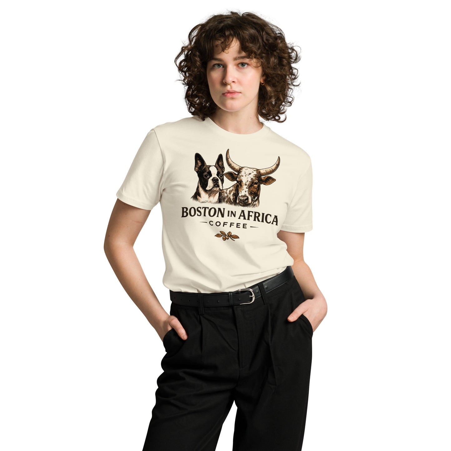 Unisex Premium T-shirt by Boston in Africa Coffee with natural front design, casual fit, soft fabric, suitable for everyday wear.