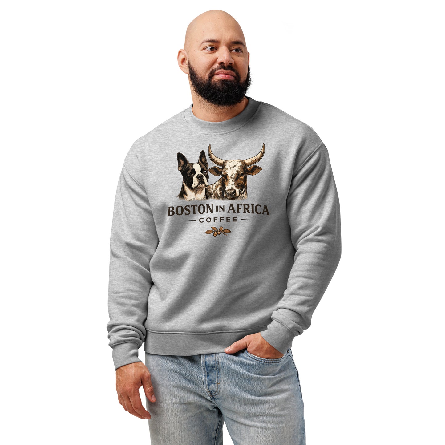 Unisex Relax Crew Neck Sweatshirt by Boston in Africa Coffee, athletic heather, front view showcasing casual, comfortable fit.
