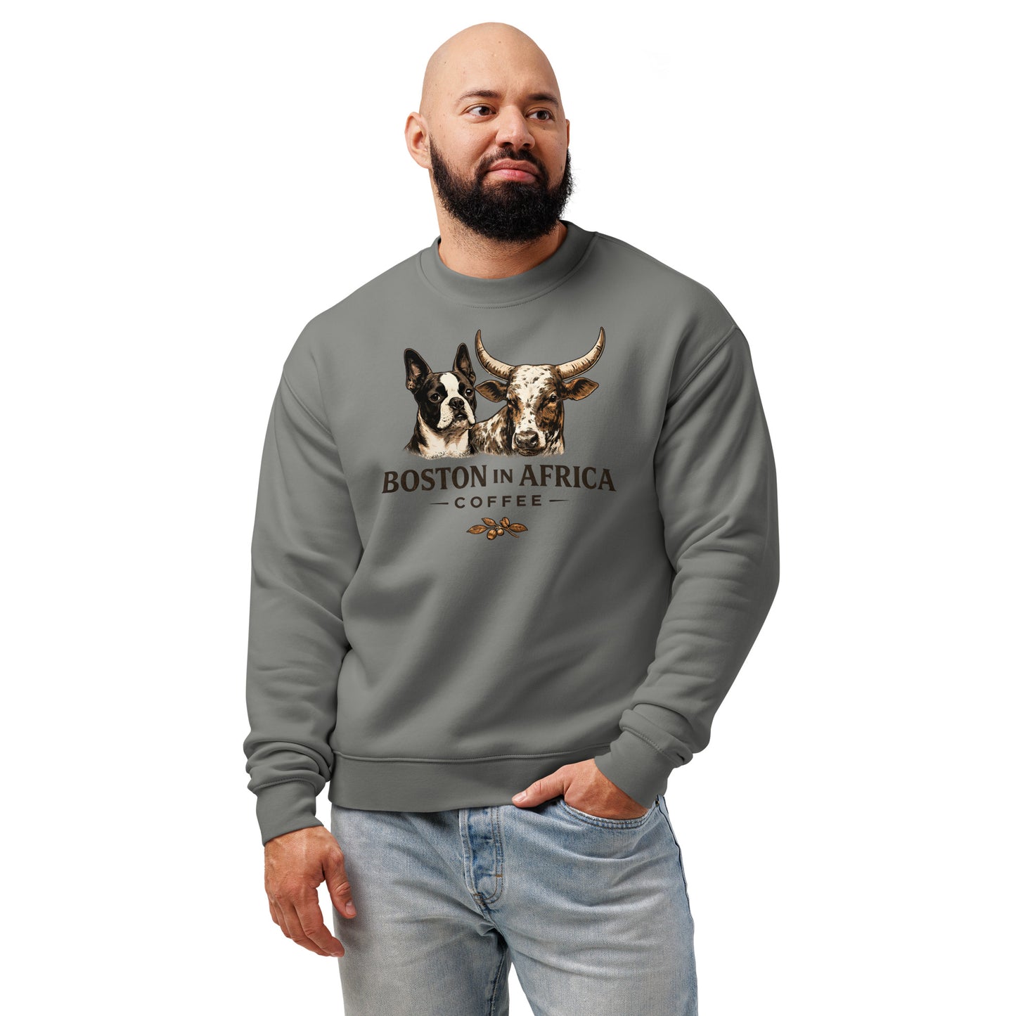 Unisex Relax Crew Neck Sweatshirt by Boston in Africa Coffee, front view showing soft fabric and relaxed fit.